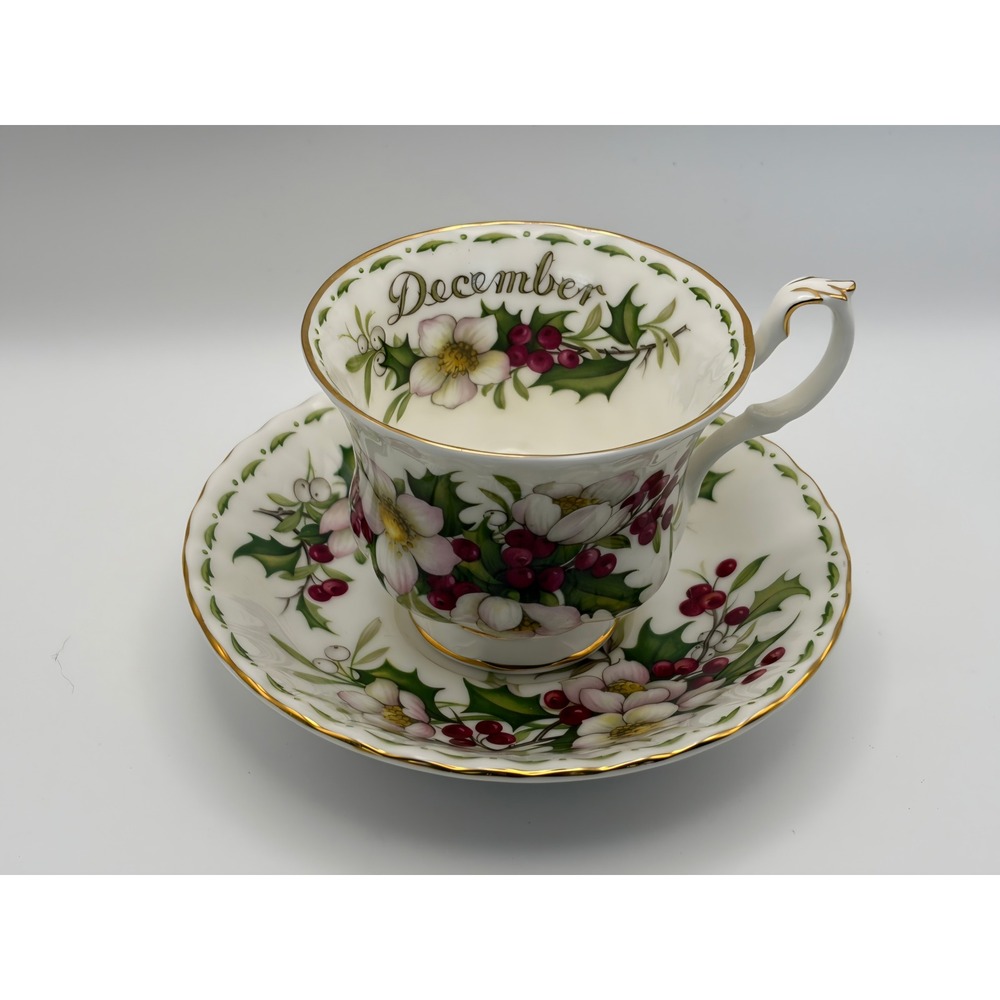 Royal Albert December Christmas Rose Tea Cup Saucer Flower of the Month Series